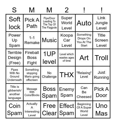 SMM2 Endless Easy Bingo Card