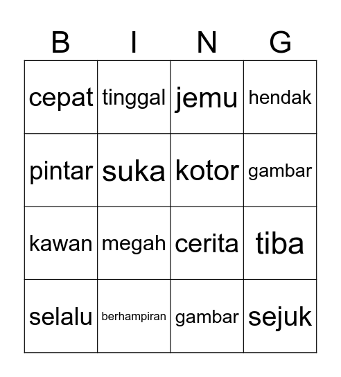 Kata Seerti Bingo Card