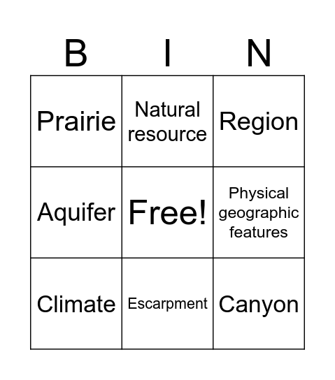 Vocabulary Bingo Card