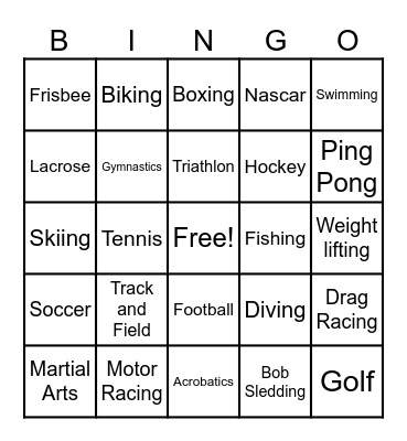 SPORTING Bingo Card