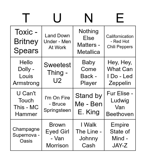 Music Bingo Card