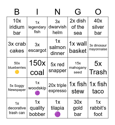 LXM Stardew Valley Bingo Card