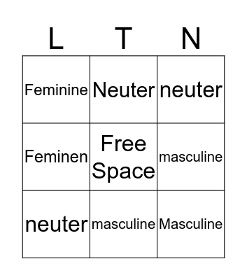 Latin Bingo Card