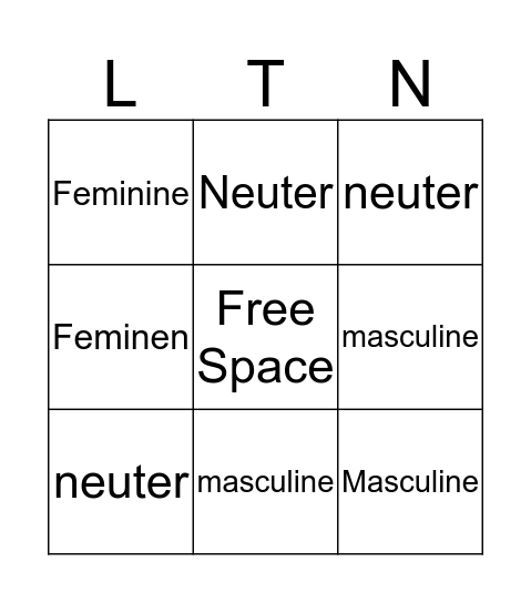 Latin Bingo Card