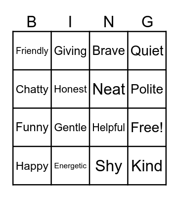 Describe Them! Bingo Card