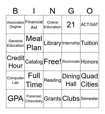 Western Illinois University Bingo Card