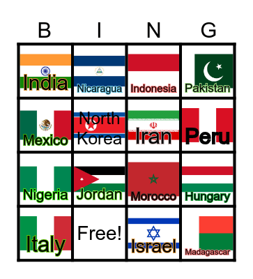 Country Flags #2 Bingo Card
