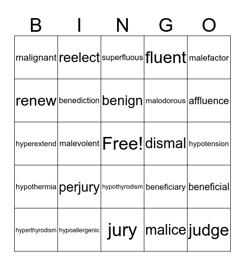 3rd Quarter Vocab Weeks 1-4 Bingo Card