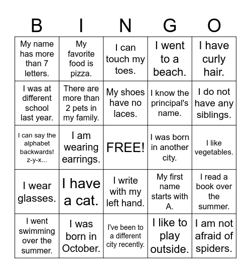 Welcome to 5th Grade BINGO! Bingo Card