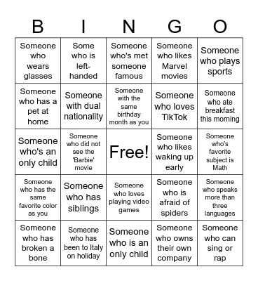Human Bingo Card