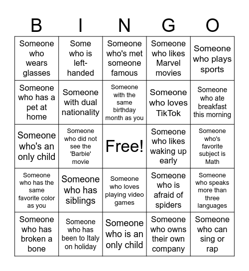 Human Bingo Card
