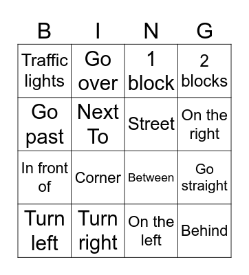 Giving directions! Bingo Card