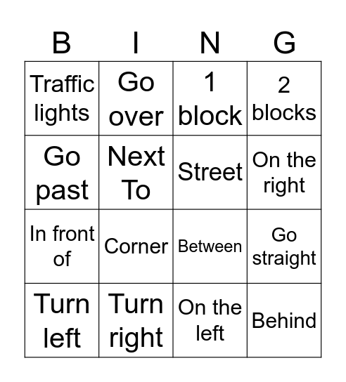 Giving directions! Bingo Card