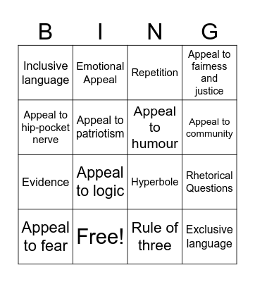 Persuasive Techniques Bingo Card