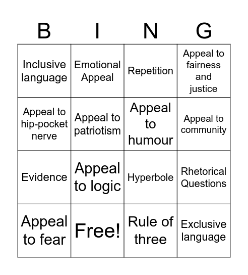Persuasive Techniques Bingo Card
