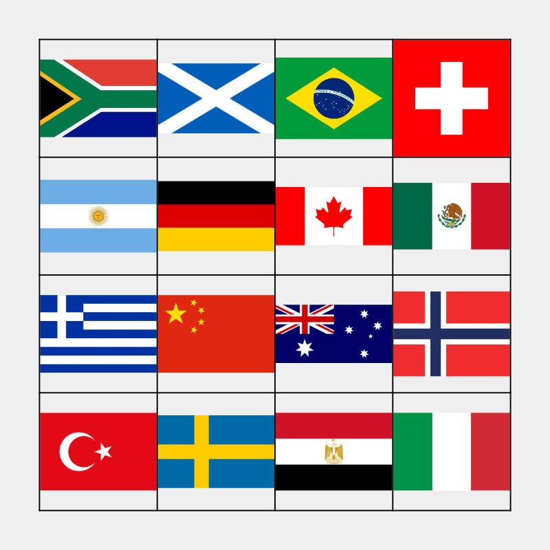 Flags of the World Bingo Card