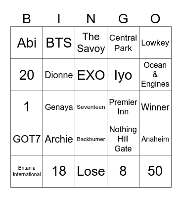Punya Archie Bingo Card