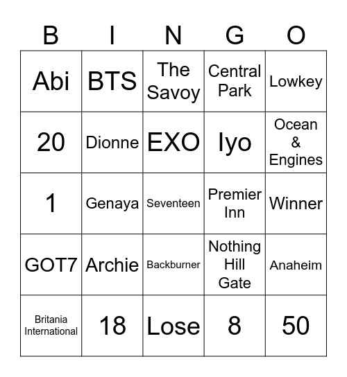 Punya Archie Bingo Card