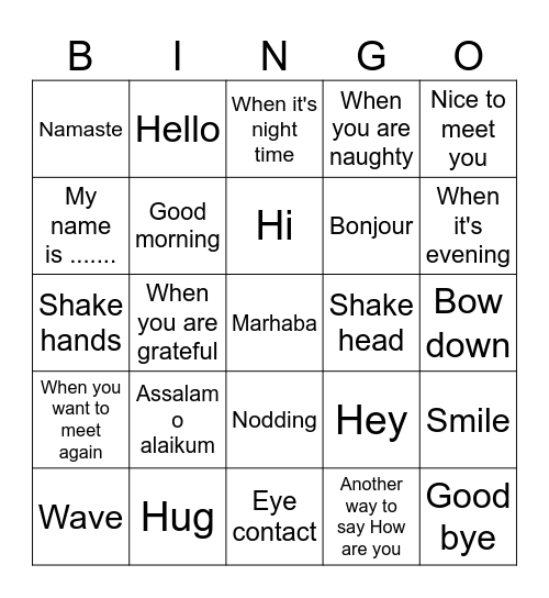 Greetings Bingo Card