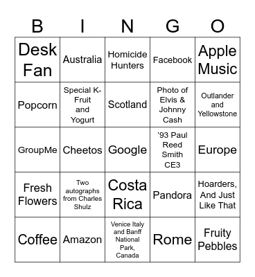 Team Favorites Bingo Card