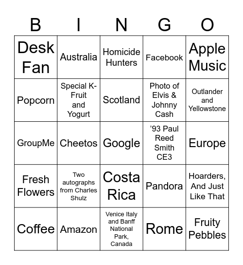 Team Favorites Bingo Card