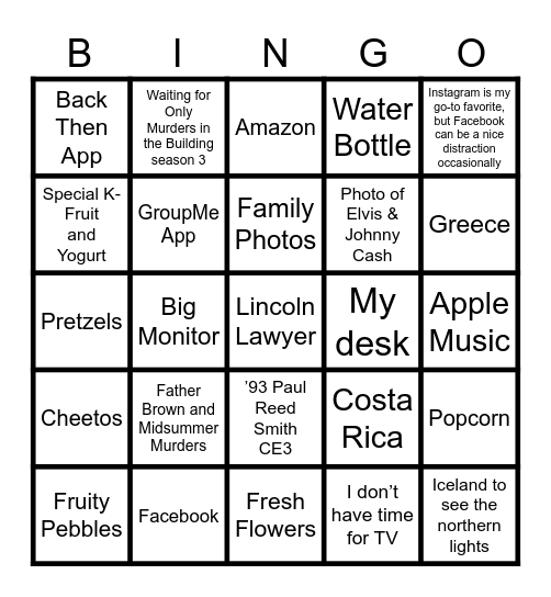 Team Favorites Bingo Card