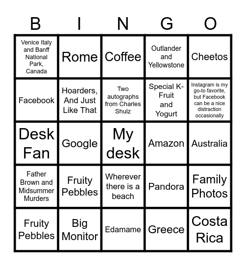 Team Favorites Bingo Card