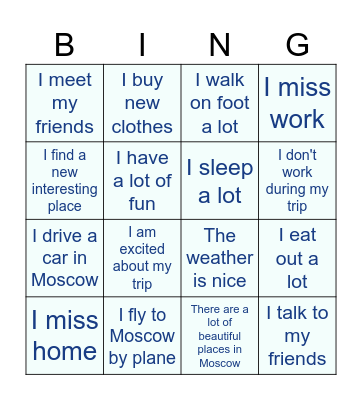 My trip to Moscow Bingo Card