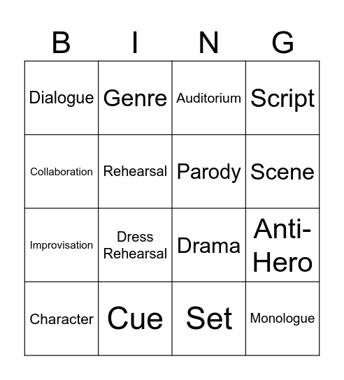 Drama Words Bingo Card