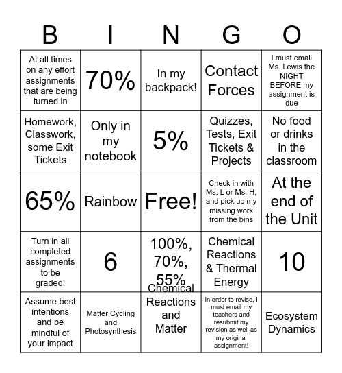Science 23-24 Syllabus Bingo Card