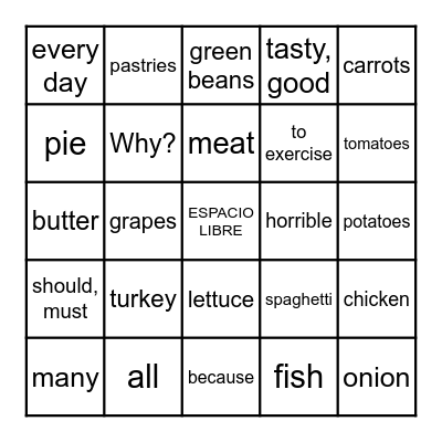 3B Para mantener la salud Bingo Card