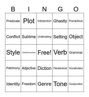 10th Grade Vocabulary Bingo Card
