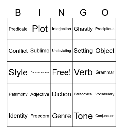 10th Grade Vocabulary Bingo Card