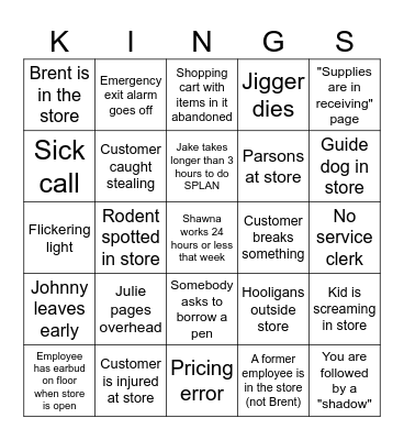 King's Bingo 1 Bingo Card