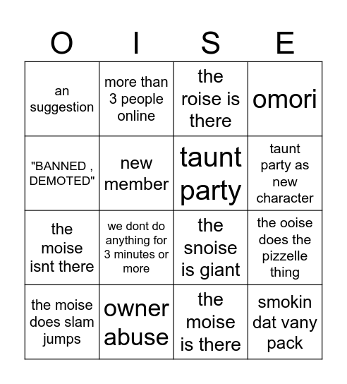 ptno bingo Card