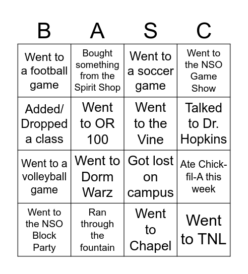 BASC Bingo Card