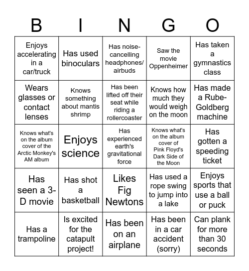 Physics Bingo Card