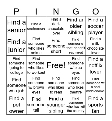 Peer Bingo Card