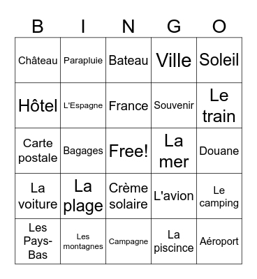 Les vacances Bingo Card