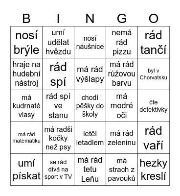 Najdi někoho,kdo... Bingo Card