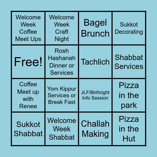 Hillel Bingo! Aug 30-Oct 7 Bingo Card