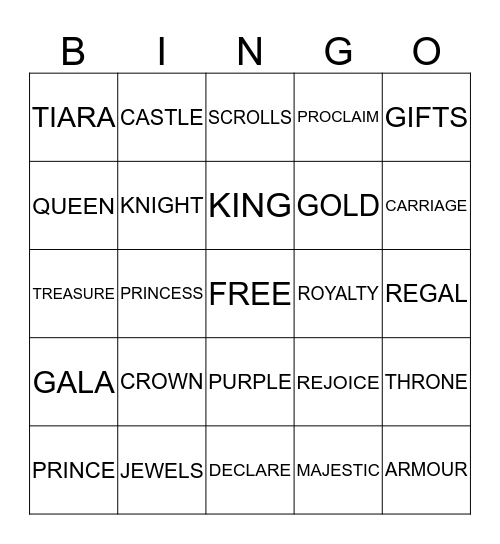 THE PRINCE IS COMING Bingo Card