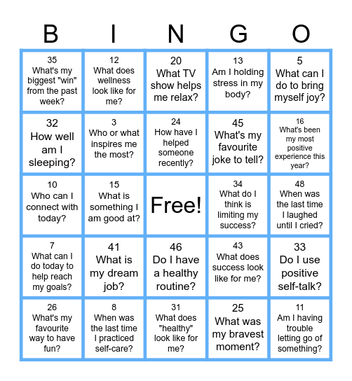 Wellness "Lingo"! Bingo Card