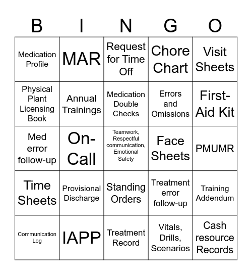 Shiloh's Hope Bingo Card