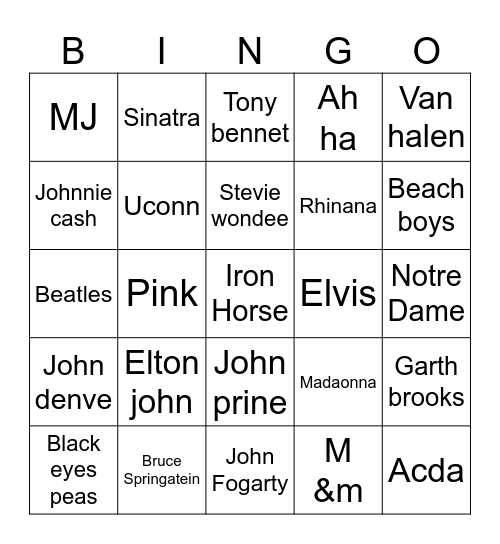 Music Bingo IRON HORSE Bingo Card