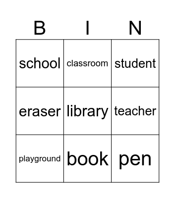 school Bingo Card