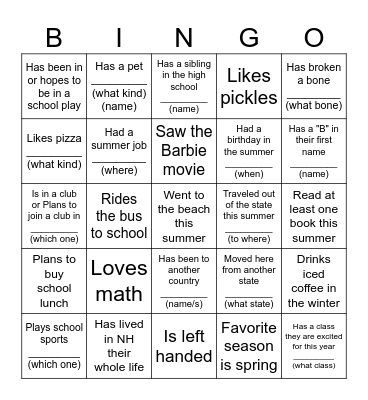 Find-a-Friend BINGO Card