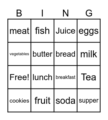 Food Words Bingo Card