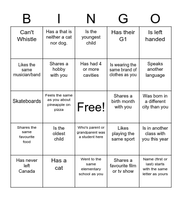 Icebreaker Bingo Card