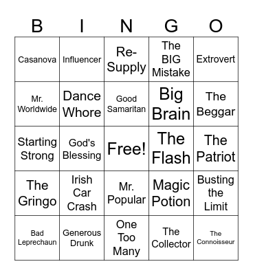 David's Pub Crawl Challenge Bingo Card